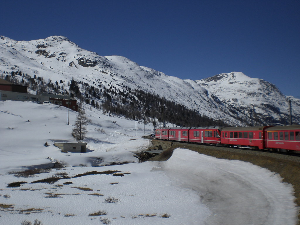 Mountain views from on board the Bernina Express train