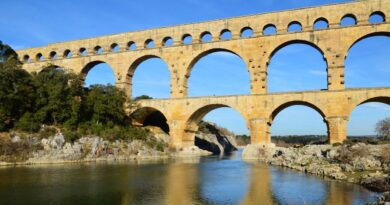 Captivating view of the ancient Pont du Gard aqueduct in Remoulins, France.