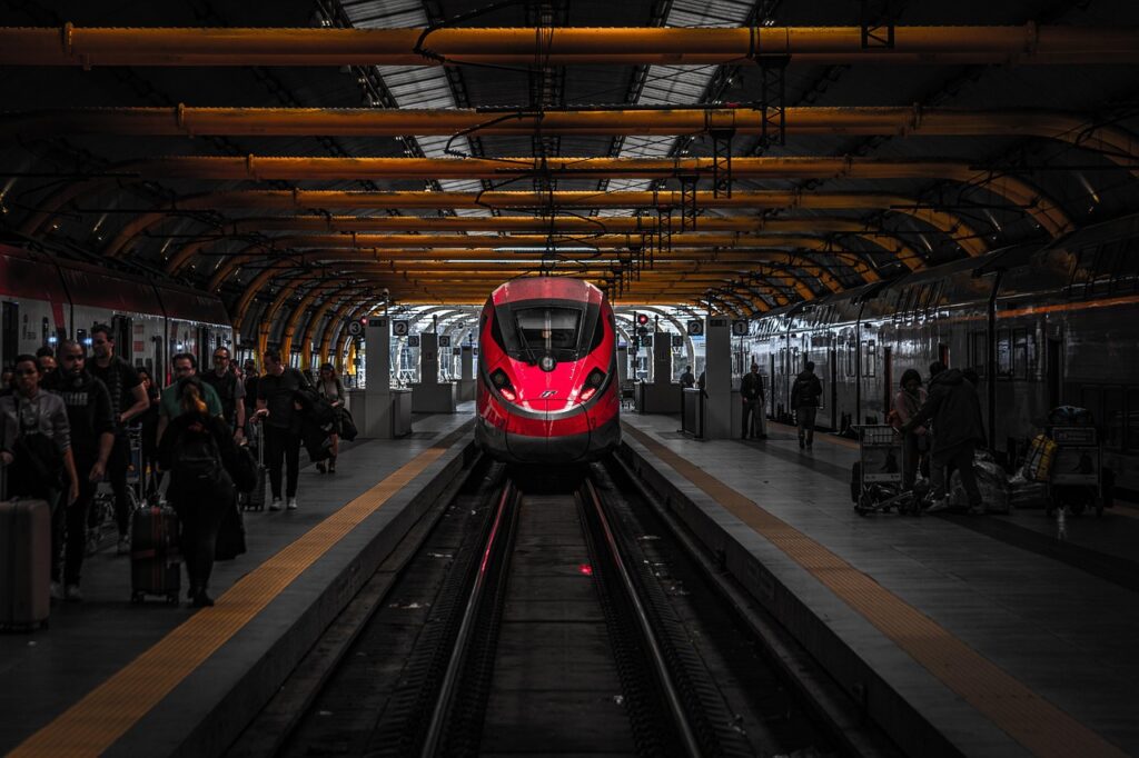 railway, train station, train, passenger, travel, skill, civilization, rail, transportation, red, train station, train, train, train, train, train